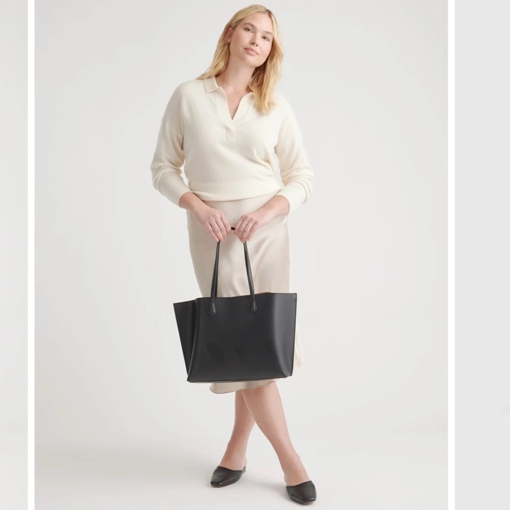 Quince Italian Leather triple compartment shopper tote